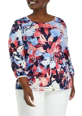 Plus Printed Moss Crepe Top