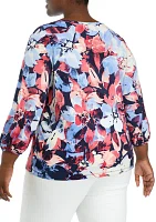 Plus Printed Moss Crepe Top