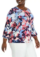 Plus Printed Moss Crepe Top