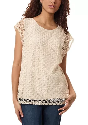 Women's Short Sleeve Lace Drop Shoulder Blouse