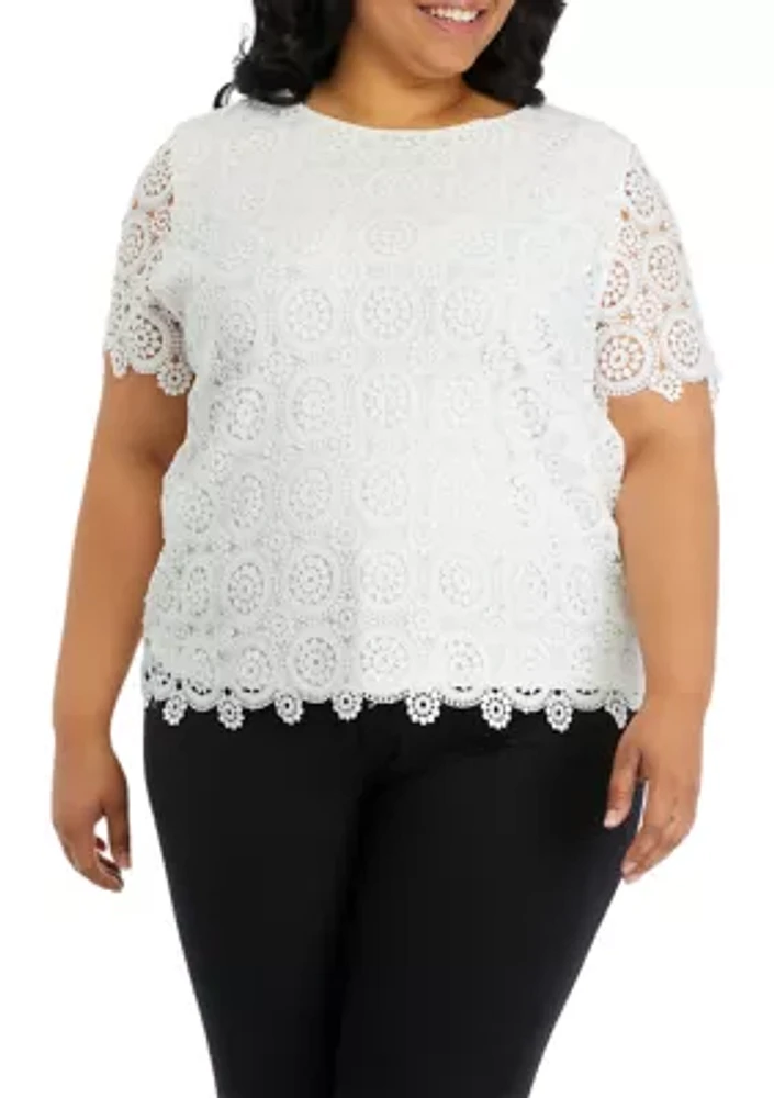 Plus Short Sleeve Lace Top