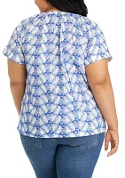 Plus Short Sleeve Embroidered Popover Top