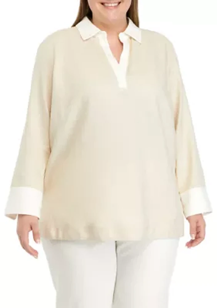 Plus Popover Tunic Top with Side Slits