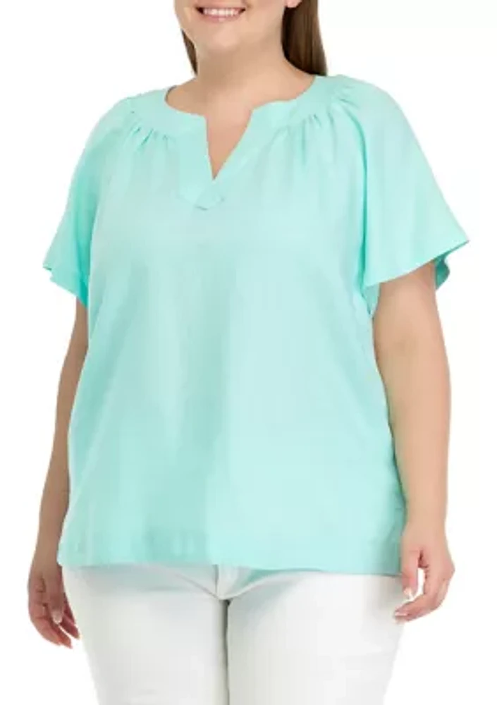 Plus Short Sleeve Raglan Popover Blouse