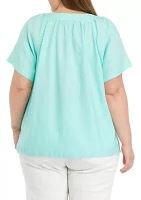 Plus Short Sleeve Raglan Popover Blouse