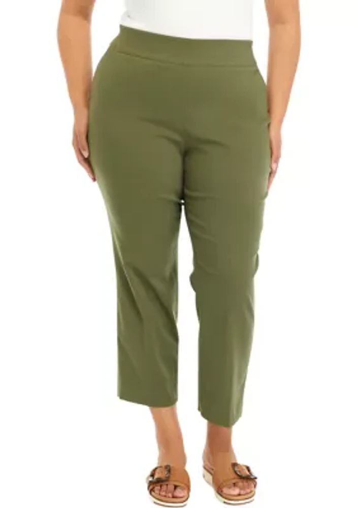 Plus Pull On Wide Waistband Front Seam Slim Ankle Pants