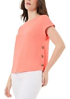 Petite Short Sleeve Blouse with Button Detail