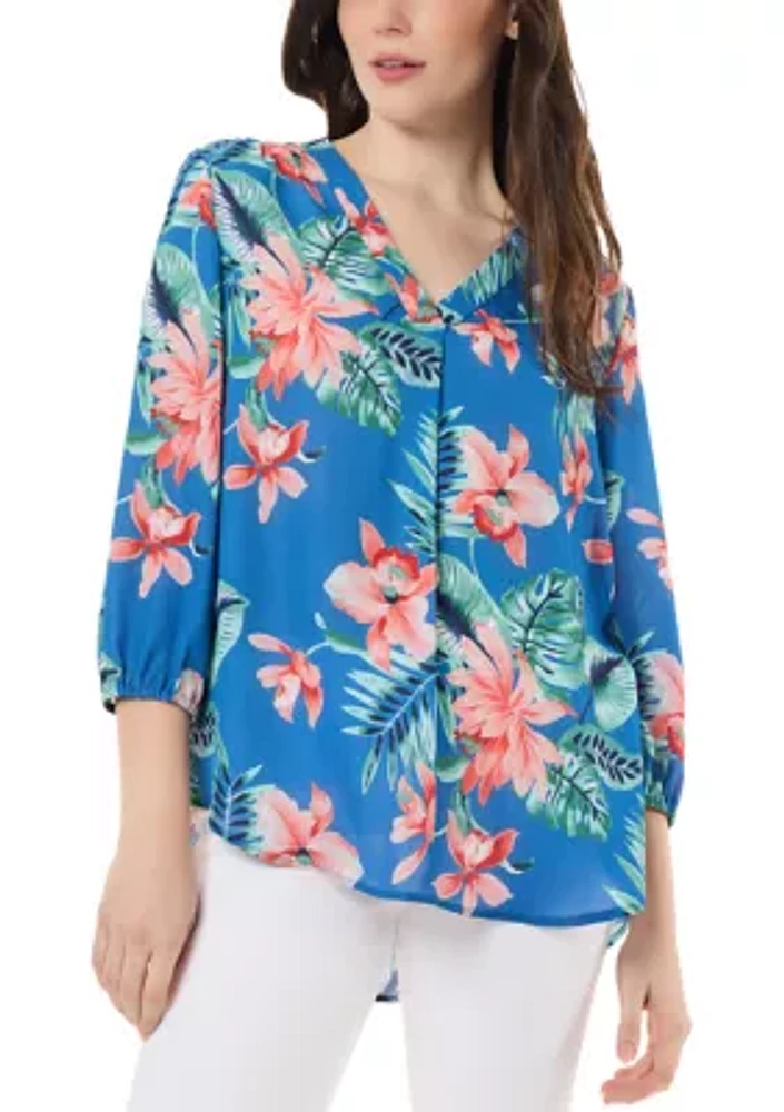 Women's 3/4 Sleeve Printed V-Neck Blouse