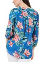 Women's 3/4 Sleeve Printed V-Neck Blouse