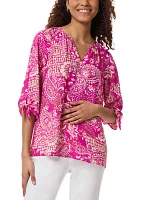 Women's Elbow Tie Sleeve Printed Blouse