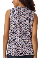 Petite Printed Moss Crepe Sleeveless V-Neck Pleat Front Shell Tank