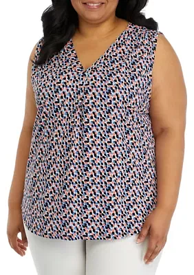 Plus Printed Moss Crepe Sleeveless Blouse