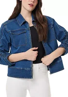 Women's Long Sleeve Shirred Denim Jacket