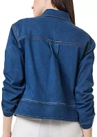 Women's Long Sleeve Shirred Denim Jacket