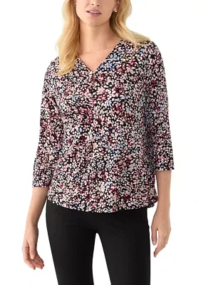 Petite 3/4 Sleeve V-Neck Noodle Top