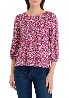 Petite 3/4 Puff Sleeve Printed Moss Crepe Top