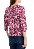 Petite 3/4 Puff Sleeve Printed Moss Crepe Top