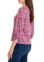 Petite 3/4 Puff Sleeve Printed Moss Crepe Top