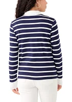 Petite Long Sleeve Stripe Popover Top