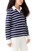 Petite Long Sleeve Stripe Popover Top