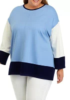 Plus 3/4 Sleeve Serenity Knit Color Block Sweater