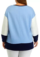 Plus 3/4 Sleeve Serenity Knit Color Block Sweater