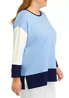 Plus 3/4 Sleeve Serenity Knit Color Block Sweater