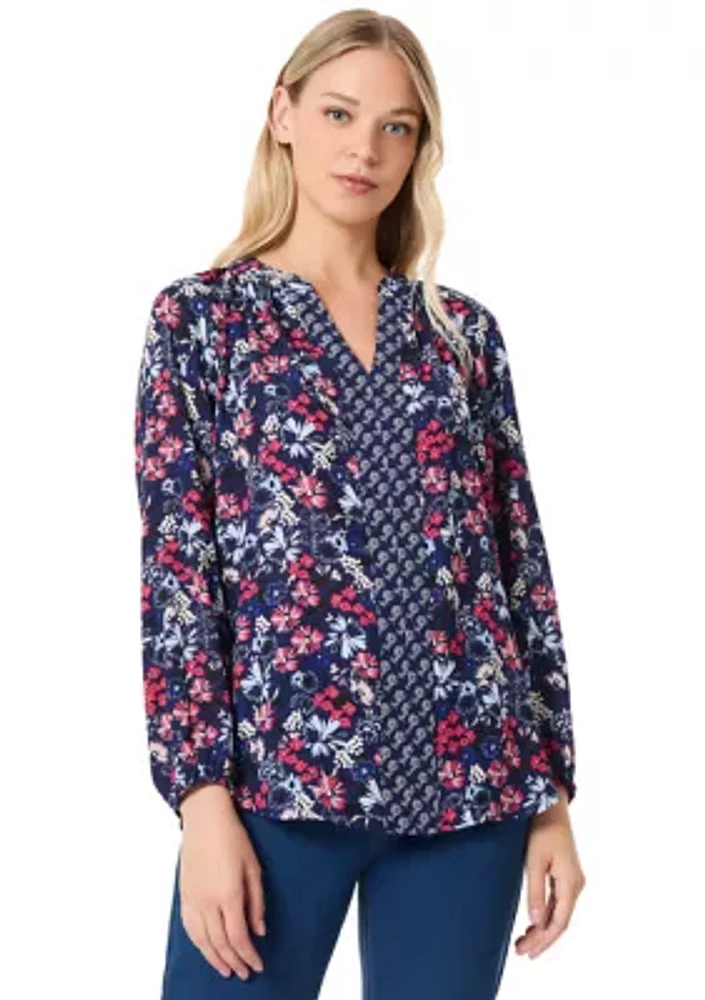 Women's Long Sleeve Raglan Printed Blouse