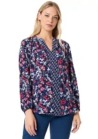 Women's Long Sleeve Raglan Printed Blouse