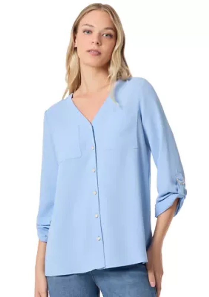 Women's 3 Quarter Roll Sleeve V-Neck Tunic