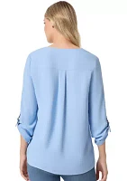 Women's 3 Quarter Roll Sleeve V-Neck Tunic