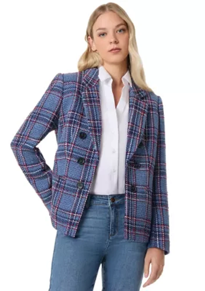 Women's Long Sleeve Faux Double Breasted Tweed Blazer