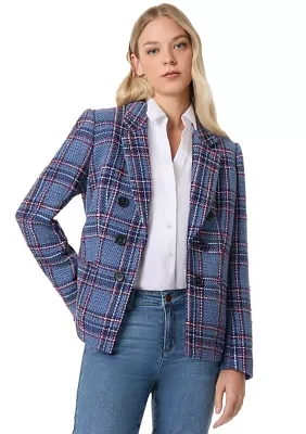 Women's Long Sleeve Faux Double Breasted Tweed Blazer