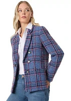 Women's Long Sleeve Faux Double Breasted Tweed Blazer