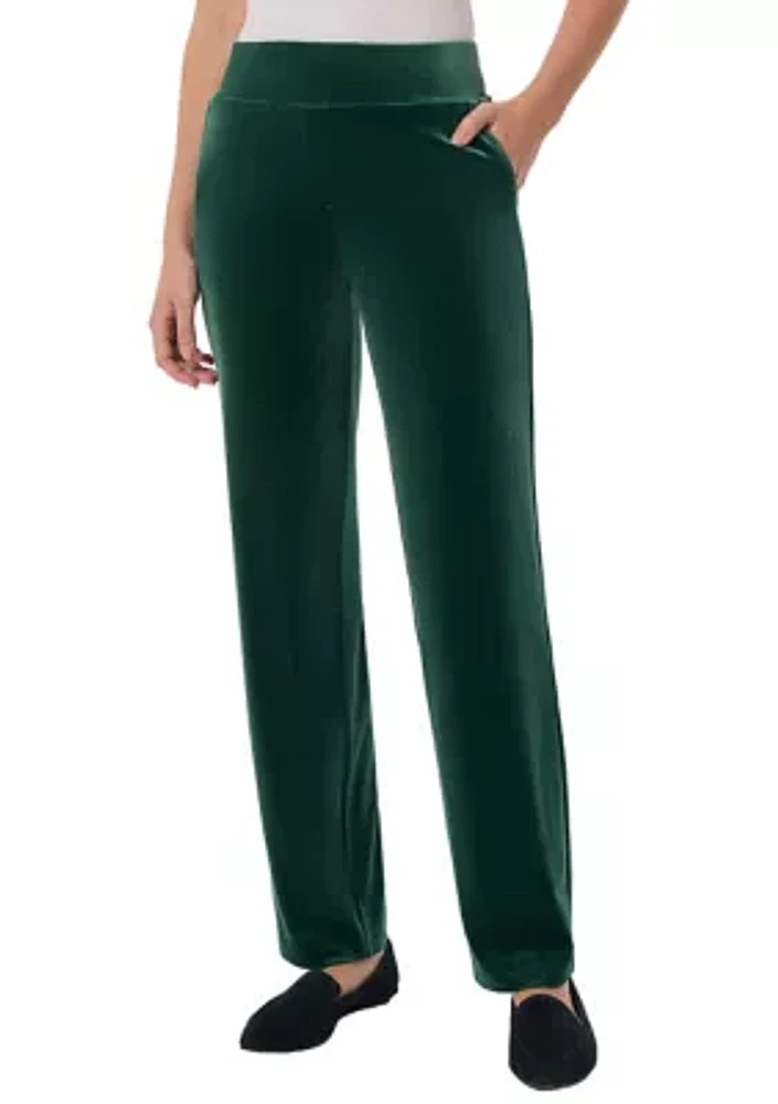 Petite Stretch Velour Pull On Straight Pants