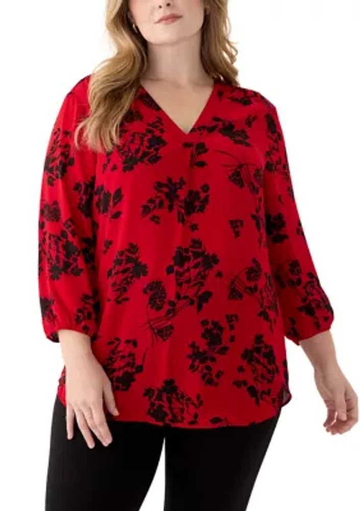 Plus Pleated Front Printed Top