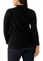 Plus Ribbed Raglan Sleeve Pullover with Neck Pleats