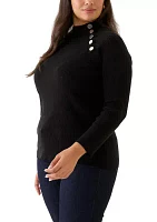 Plus Ribbed Raglan Sleeve Pullover with Neck Pleats