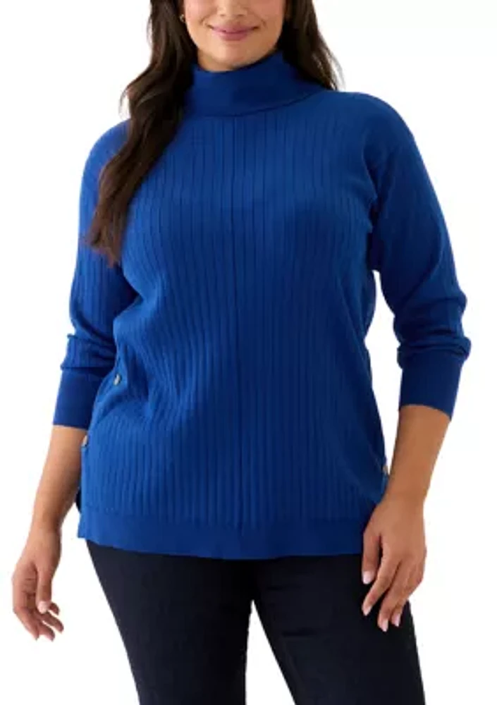 Plus Mock Neck Long Sleeve Sweater with Side Placket