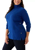 Plus Mock Neck Long Sleeve Sweater with Side Placket