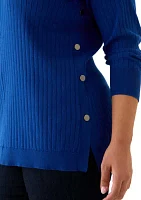 Plus Mock Neck Long Sleeve Sweater with Side Placket