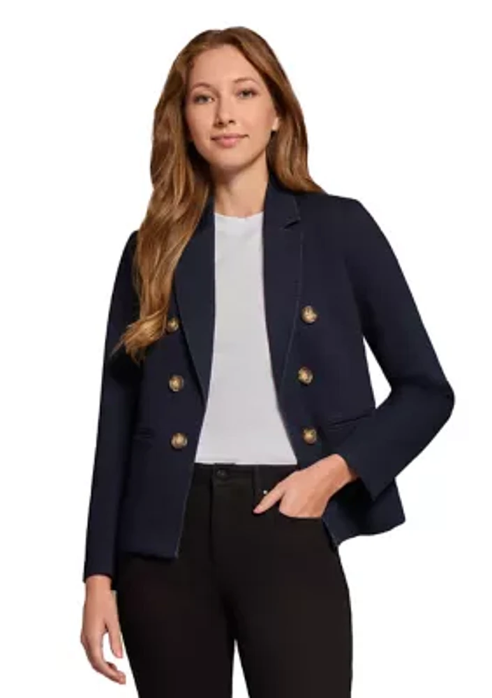 Petite Long Sleeve Faux Double Breasted Tweed Blazer