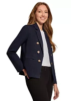 Petite Long Sleeve Faux Double Breasted Tweed Blazer