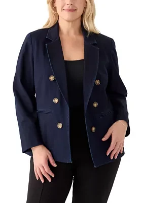 Plus Faux Double Breasted Denim Blazer