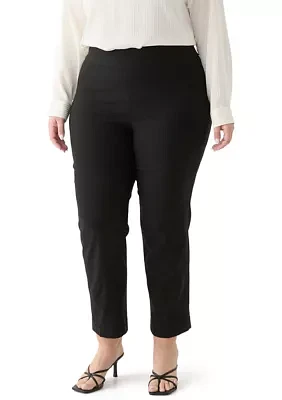 Plus Pull On Wide Waistband Straight Ankle Pants