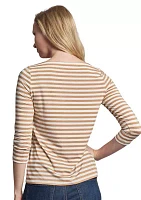 Petite Boat Neck Stripe Knit Top