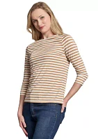 Petite Boat Neck Stripe Knit Top