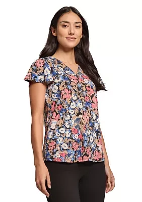 Petite Printed Moss Crepe V-Neck Top