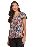 Petite Printed Moss Crepe V-Neck Top