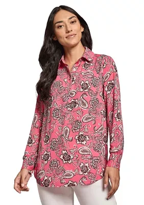 Petite Printed Shirttail Blouse